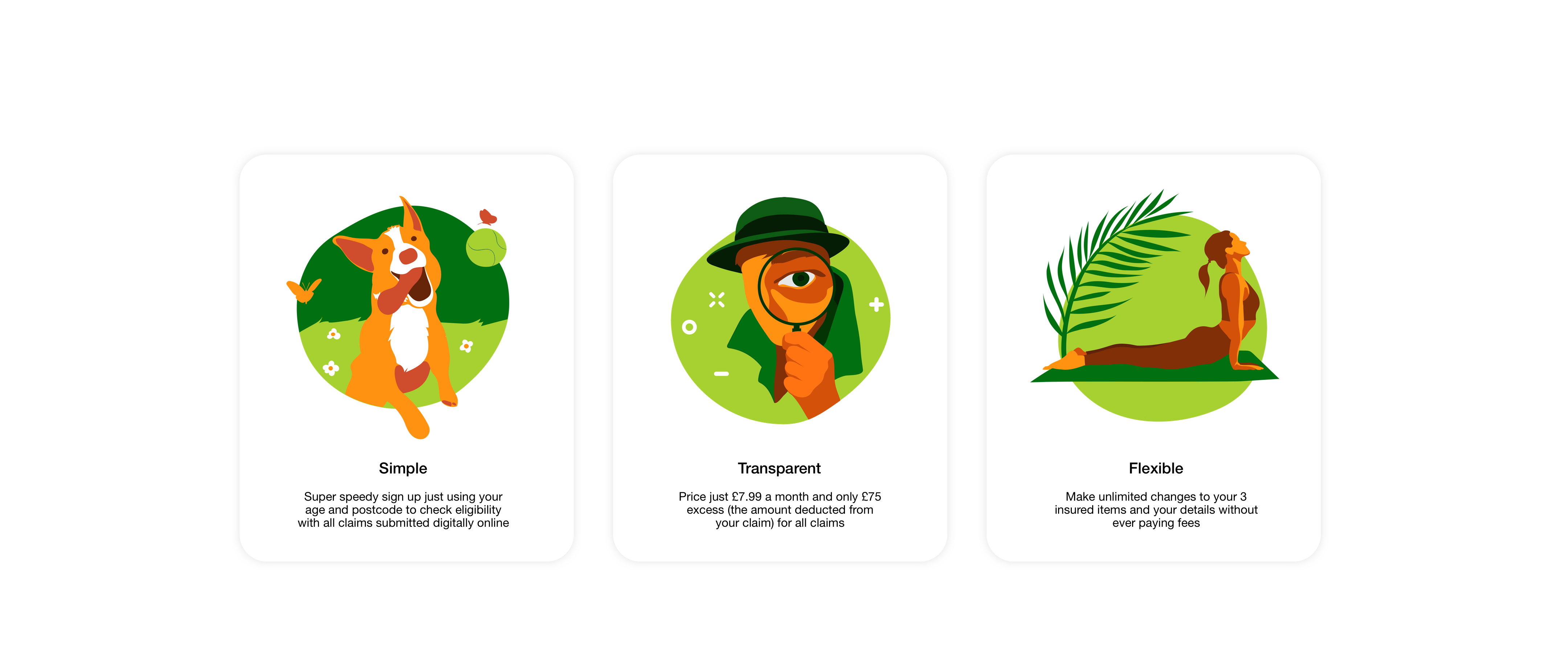 Value cards for Simple, Transparent, and Flexible