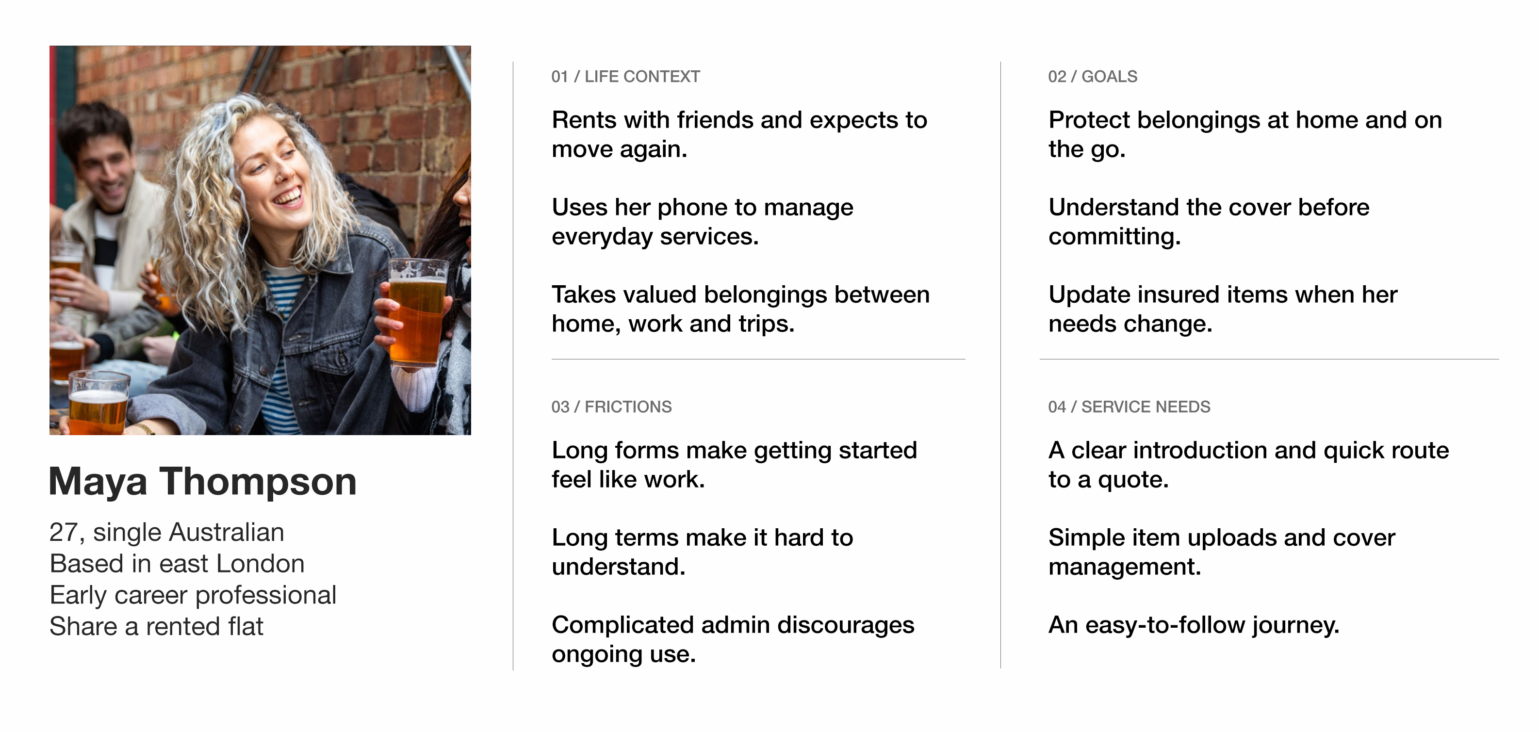 Persona for Maya Thompson, a young urban renter in east London